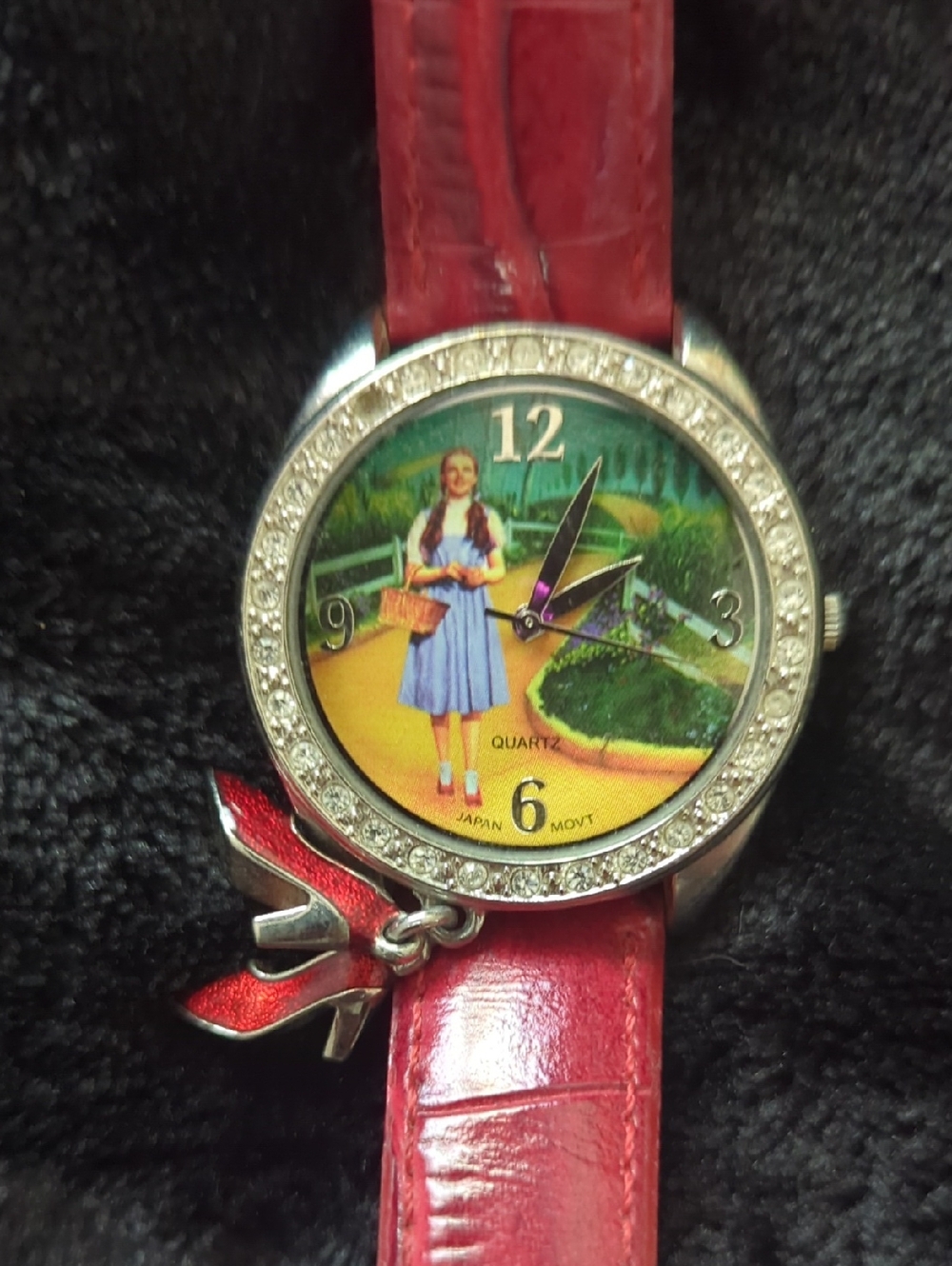 Wizard Of Oz Ruby Slippers Red Strap Novelty Watch with Rhinestone Bezel